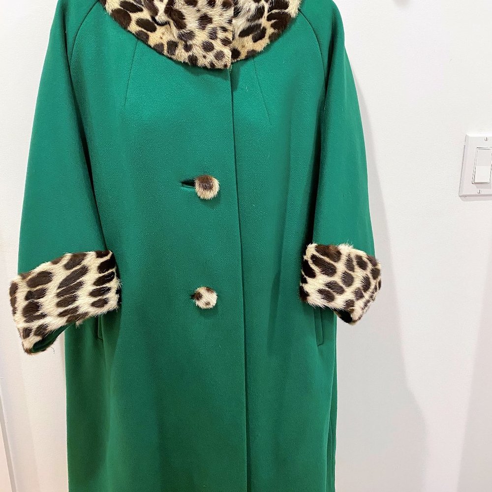 Saks 5th Avenue 1950's Forstmann Coat Leopard Trim